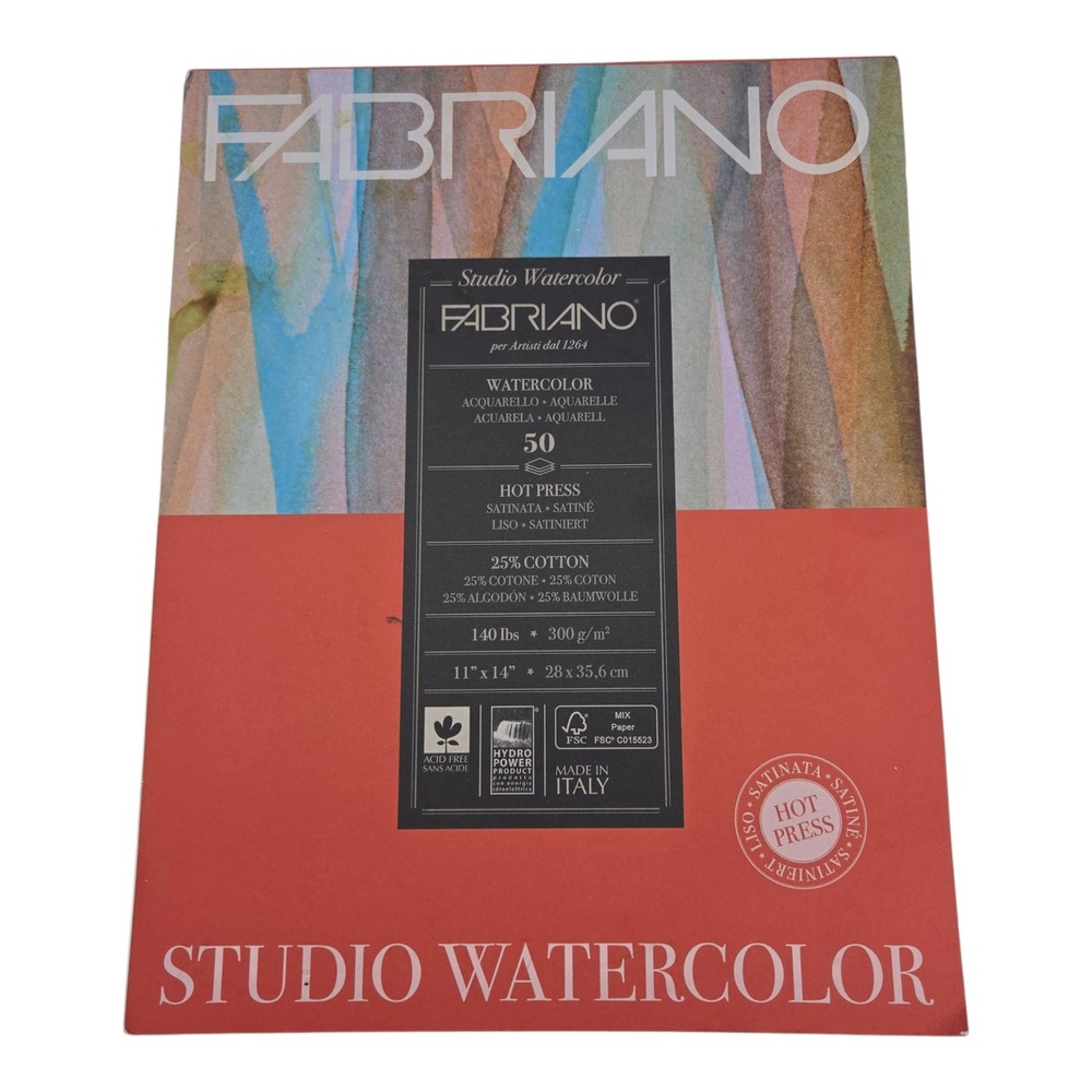 Fabriano Studio Watercolor Pad 11x14 Hot Press 50 Sheets White 25% Cotton 140lb